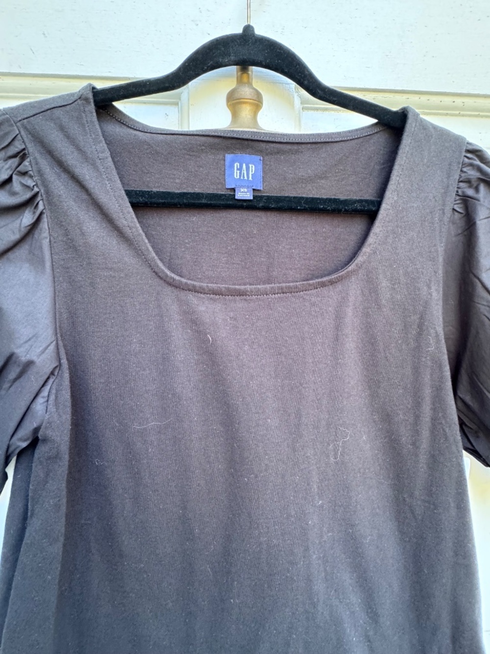Gap Puffed Tie Sleeve Top XS Black 100% Cotton Square Neck Blouse - Picture 2 of 8